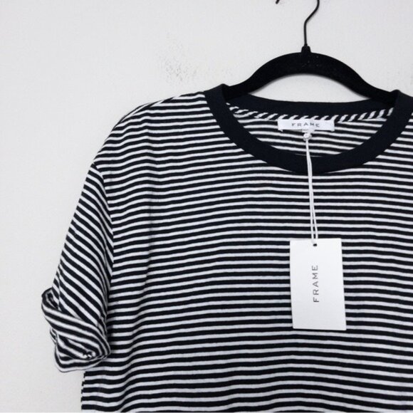 NWT Frame Slouchy Crew Tee M Noir Multi Striped Tshirt Cotton Pinstripe - Picture 5 of 10